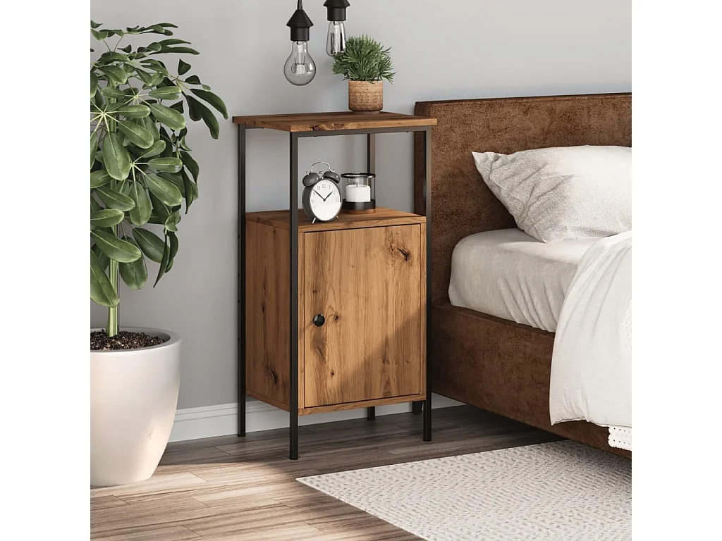 Table de chevet chêne artisanal 41x31x80 cm bois d'ingénierie