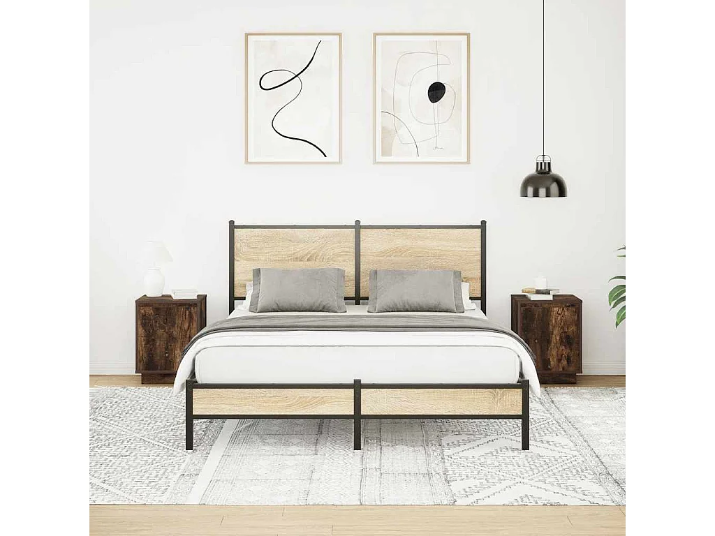 Tables de chevet avec lumières LED 2 pièces chêne fumé 38x34x50 cm