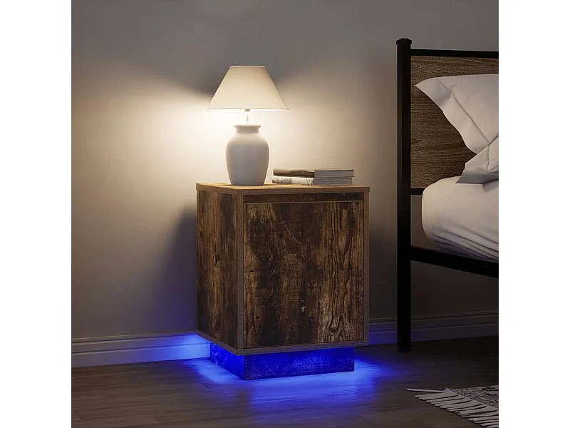 Mesillas de noche con luces LED 2 unidades roble ahumado 38x34x50 cm