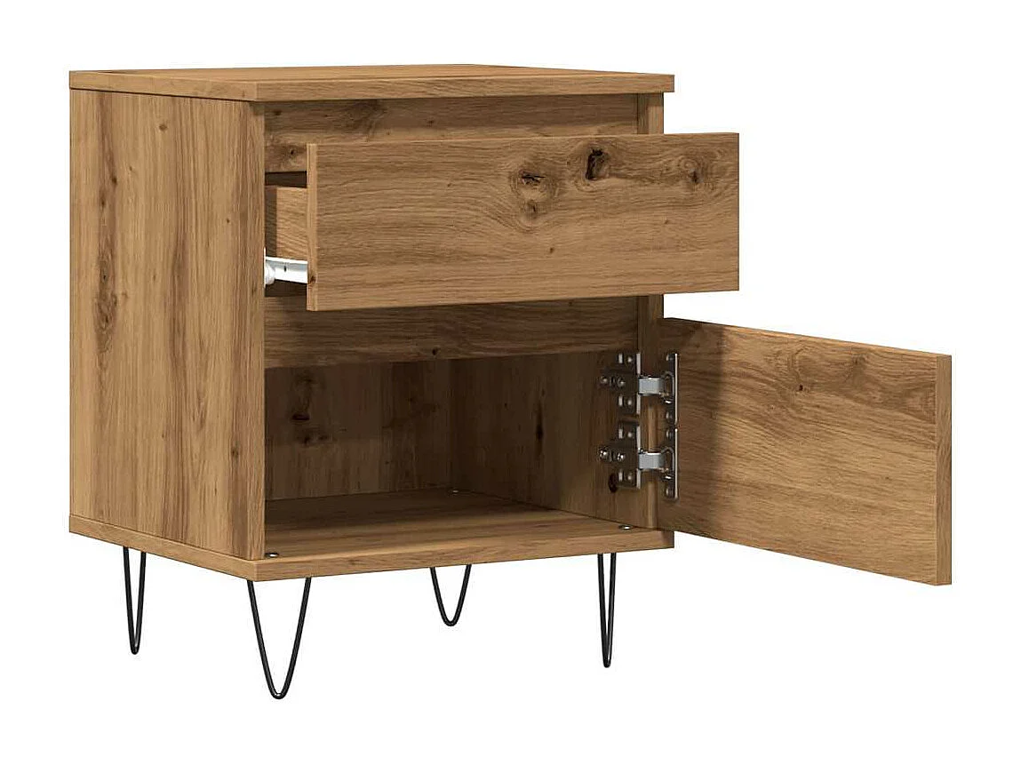 Table de chevet chêne artisanal 40x35x50 cm bois d’ingénierie