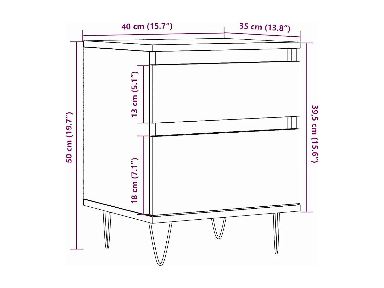 Table de chevet chêne artisanal 40x35x50 cm bois d’ingénierie