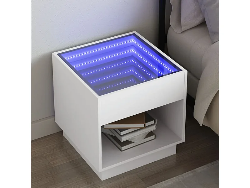Mesa de cabeceira com luzes LED Infinity 50x50x50 cm branco