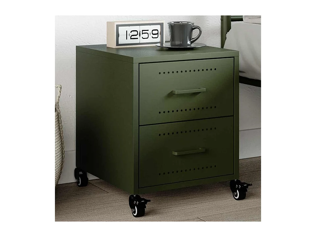 Table de chevet vert olive 36x39x43,5 cm acier