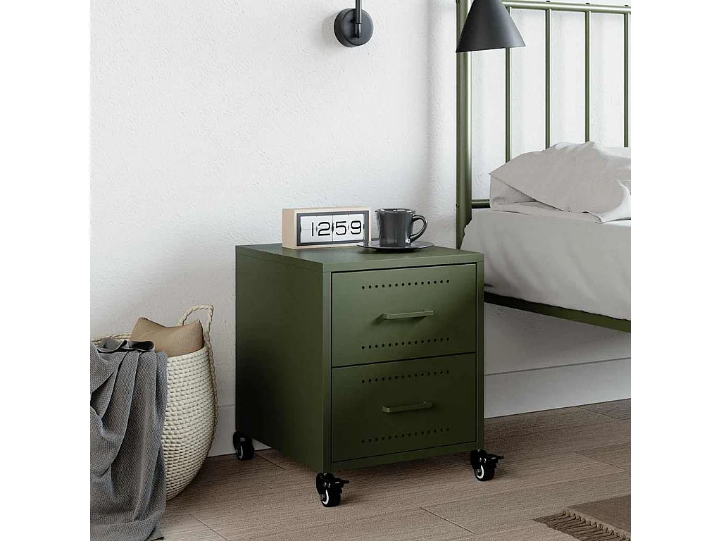 Nachtkastje 36x39x43,5 cm staal olijfgroen