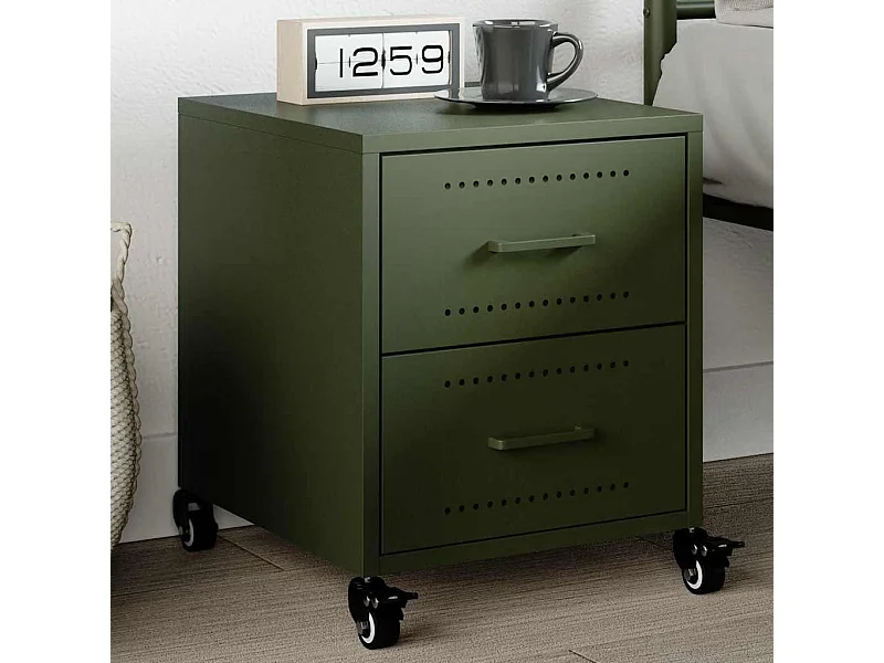 Nachtkastje 36x39x43,5 cm staal olijfgroen