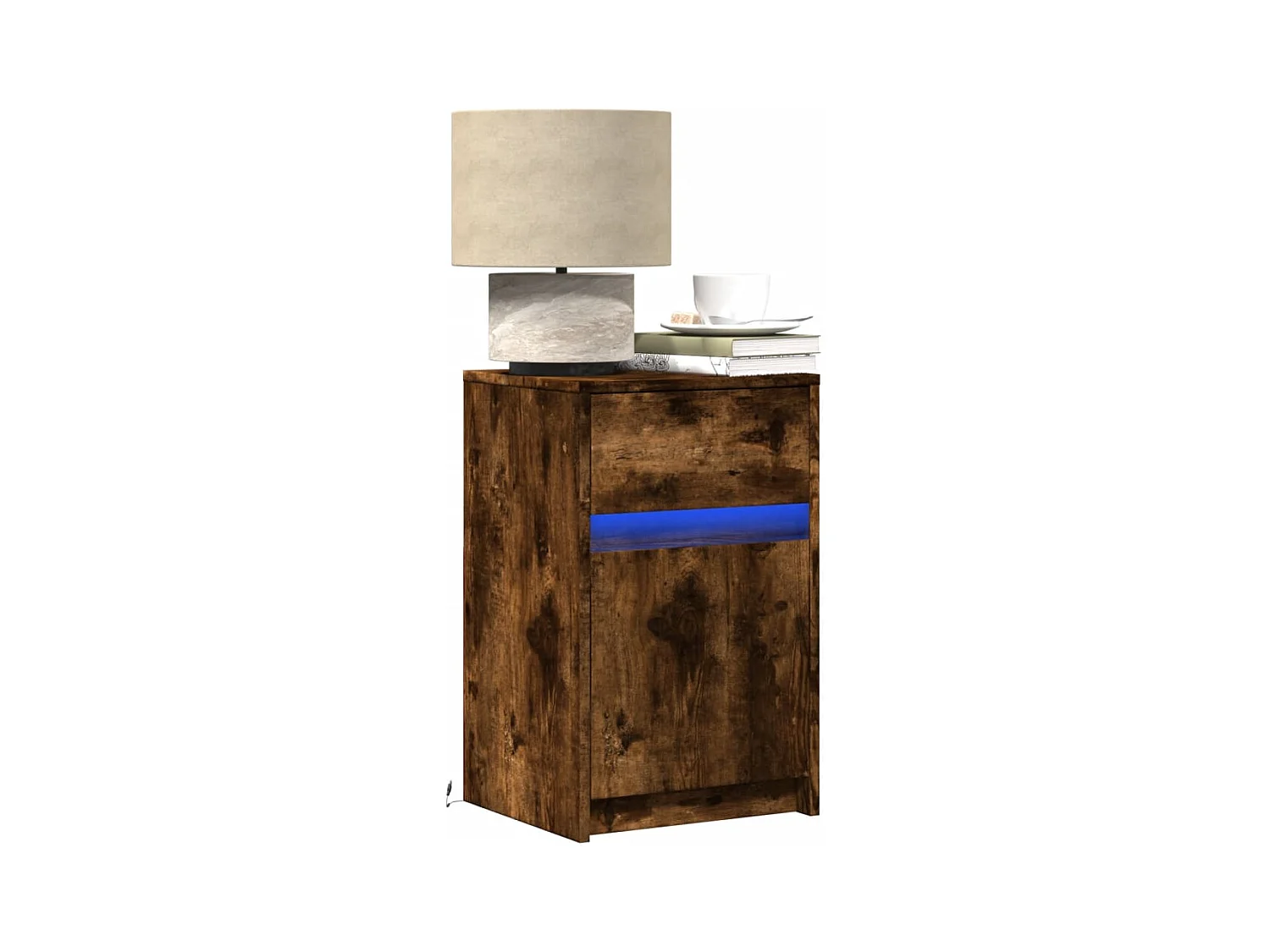 Tables de chevet et lumières LED 2 pièces chêne fumé