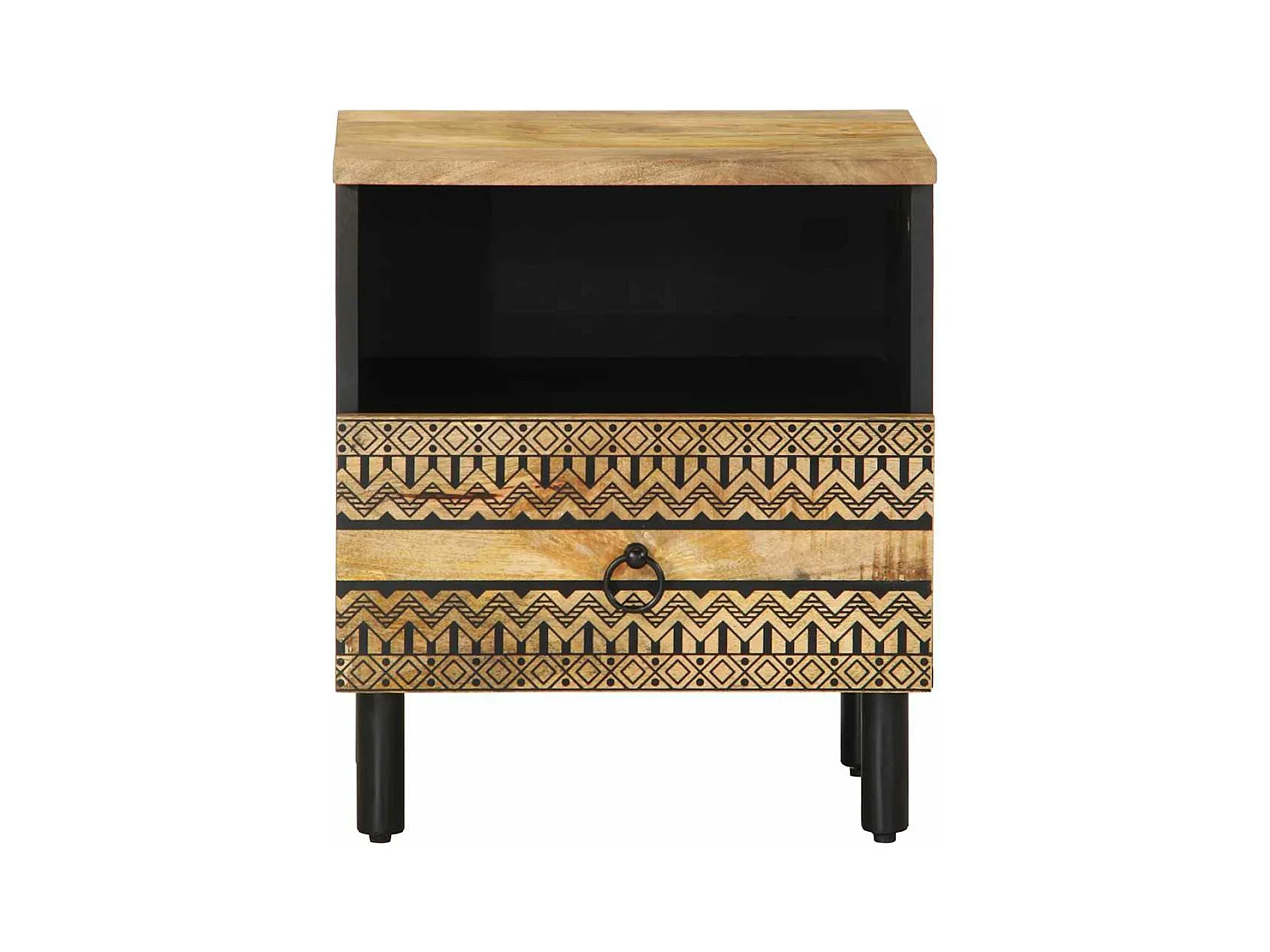 Mesita de noche madera maciza de mango rugosa negro 40x33x46 cm