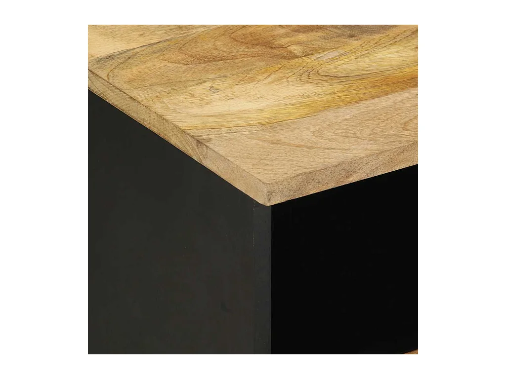 Mesita de noche madera maciza de mango rugosa negro 40x33x46 cm
