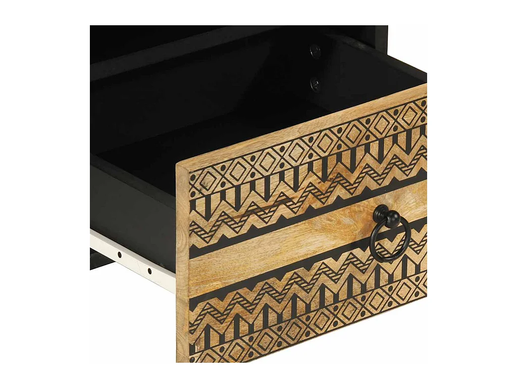 Mesita de noche madera maciza de mango rugosa negro 40x33x46 cm