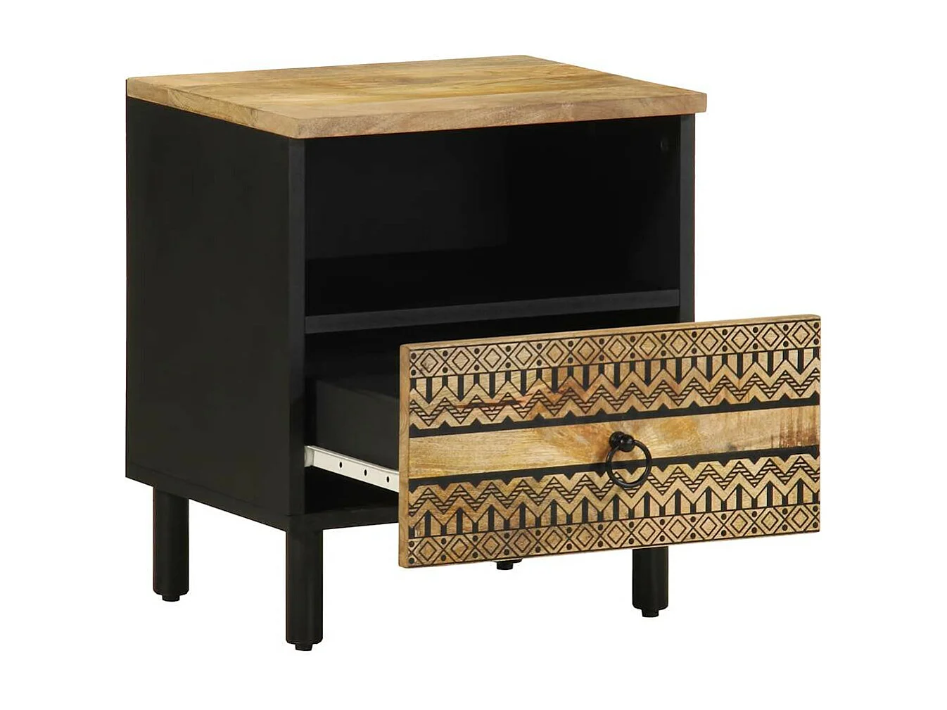 Mesa cabeceira 40x33x46cm madeira mangueira áspera maciça preto