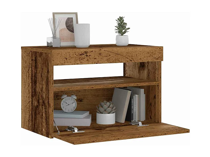 Table de chevet avec lumières LED vieux bois bois d'ingénierie