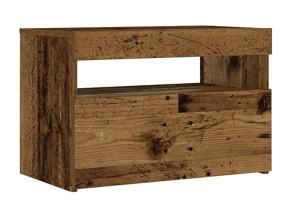 Table de chevet avec lumières LED vieux bois bois d'ingénierie