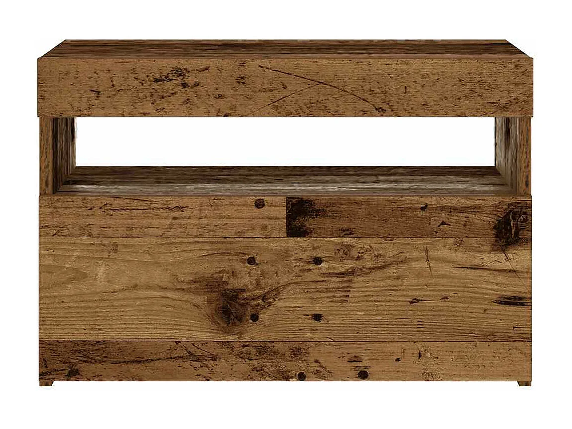 Table de chevet avec lumières LED vieux bois bois d'ingénierie