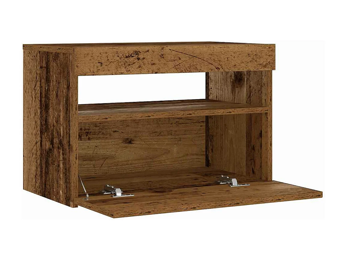 Table de chevet avec lumières LED vieux bois bois d'ingénierie