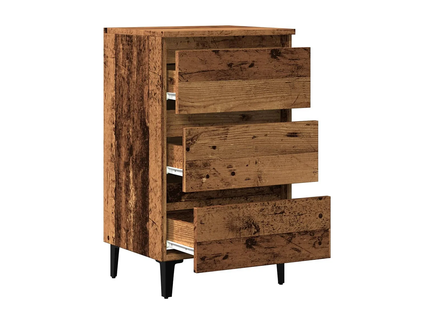 Mesita de noche con patas de metal madera envejecida 40x35x69cm