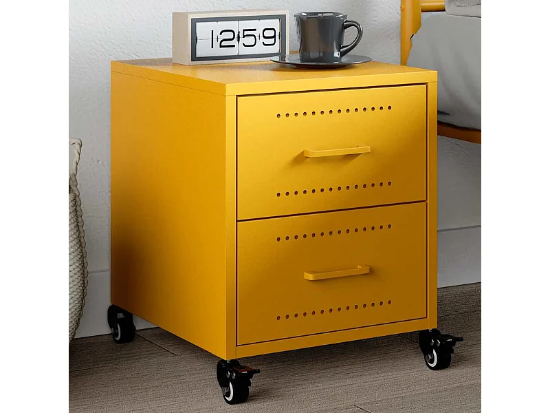 Table de chevet jaune moutarde 36x39x43,5 cm acier