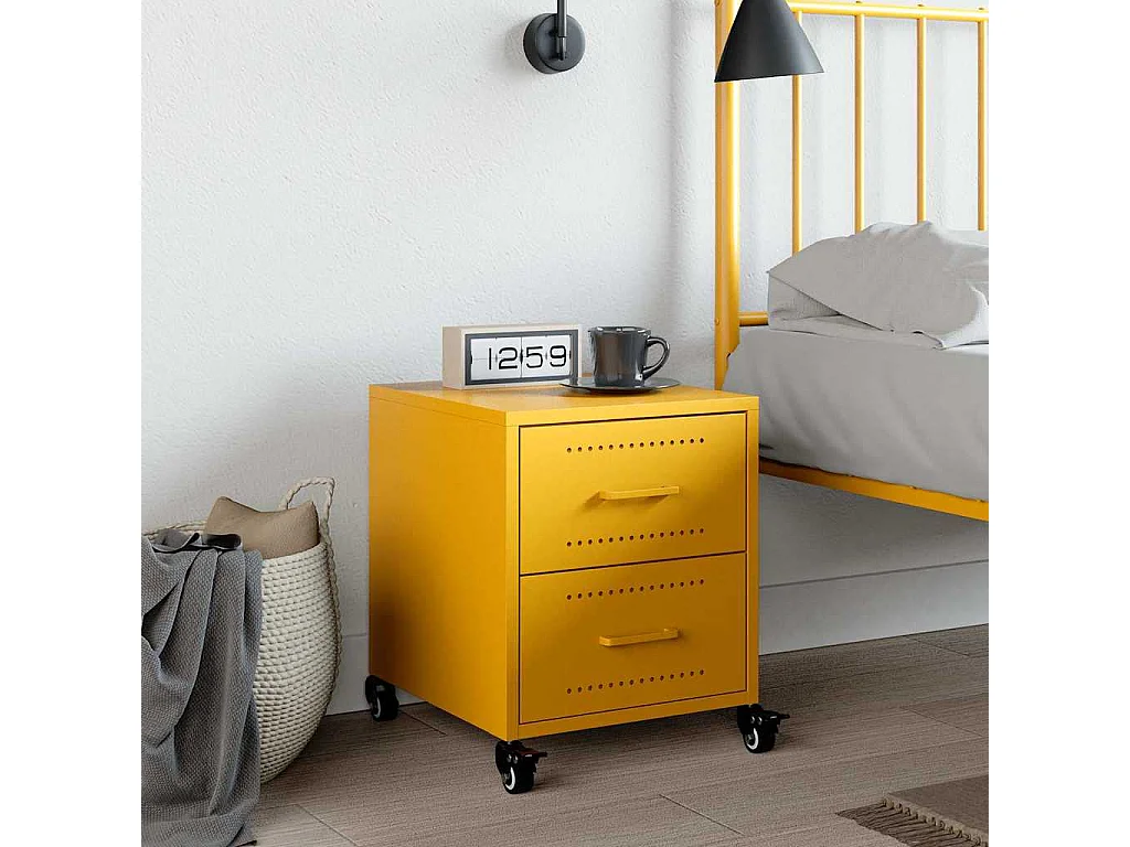 Table de chevet jaune moutarde 36x39x43,5 cm acier