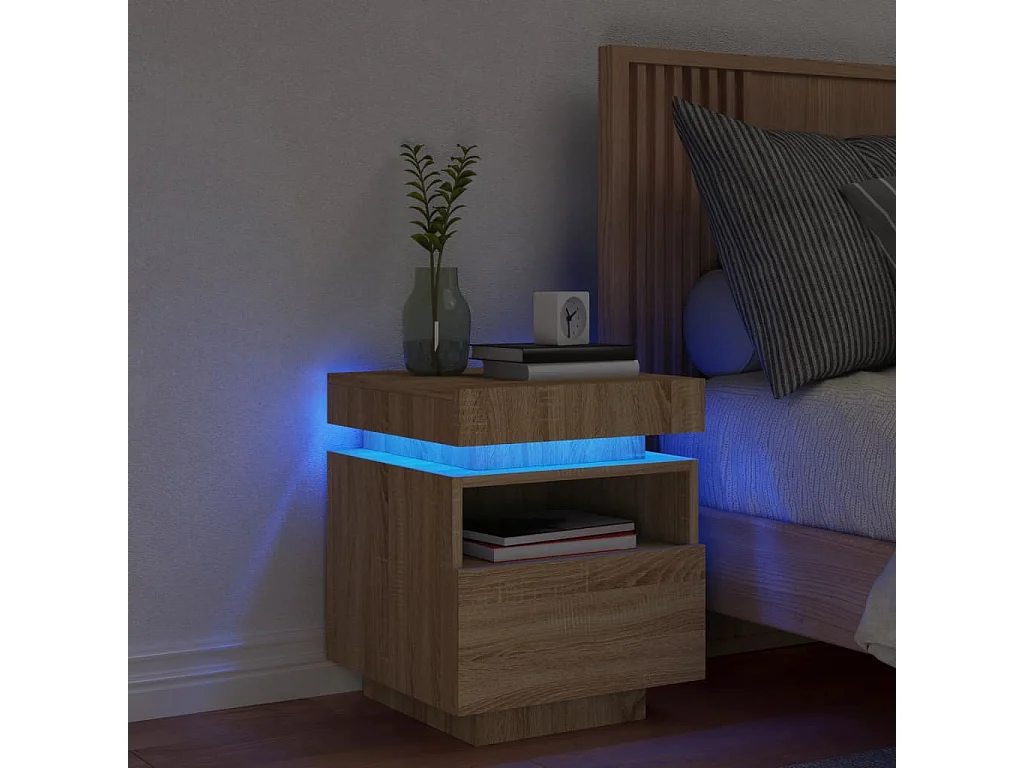 Table de chevet avec lumières LED chêne sonoma 40x39x48,5 cm