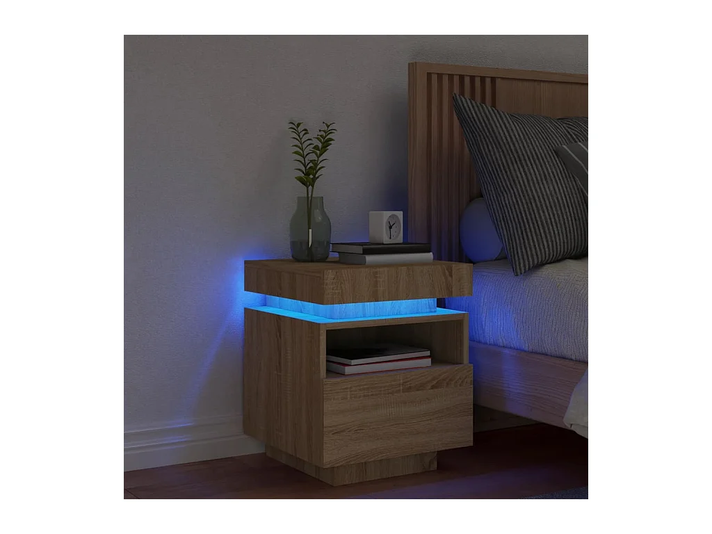 Table de chevet avec lumières LED chêne sonoma 40x39x48,5 cm