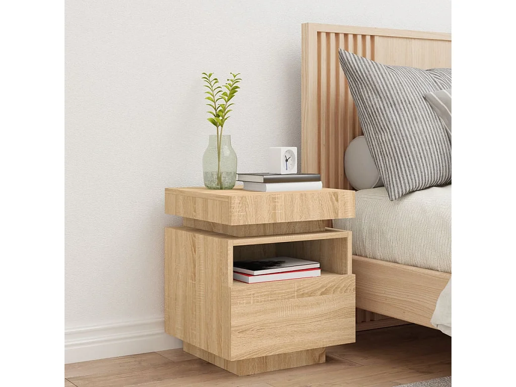 Mesita de noche con luces LED roble Sonoma 40x39x48,5 cm