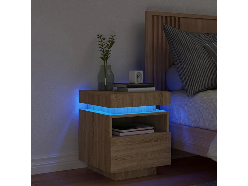 Mesa de cabeceira com luzes LED 40x39x48,5 cm carvalho sonoma