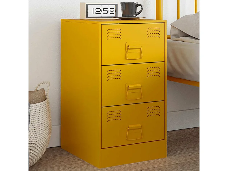 Table de chevet jaune moutarde 34,5x39x62 cm acier