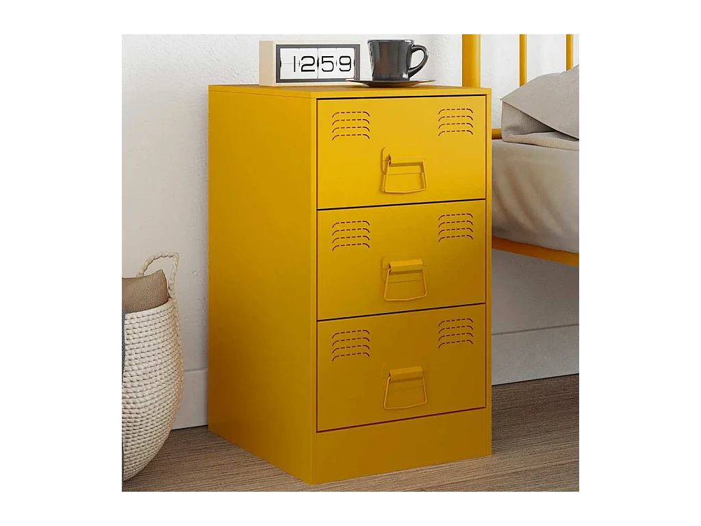 Table de chevet jaune moutarde 34,5x39x62 cm acier