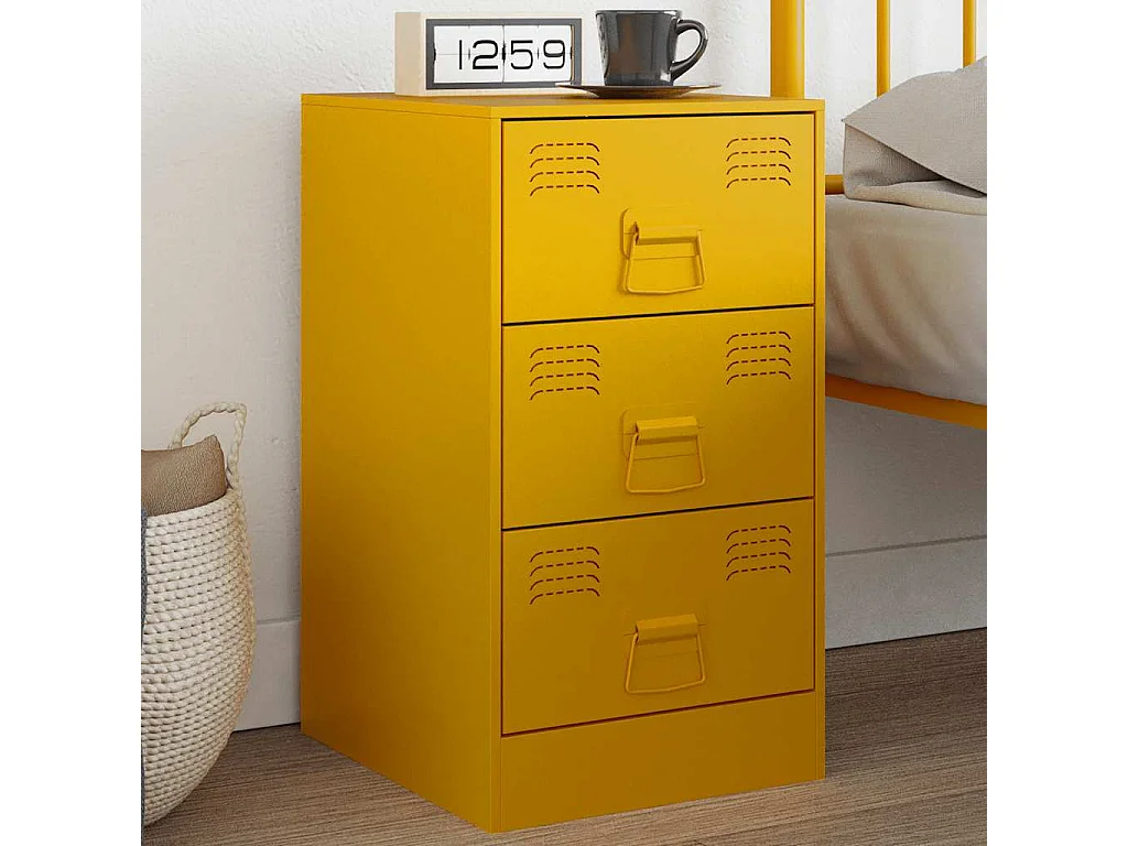 Table de chevet jaune moutarde 34,5x39x62 cm acier