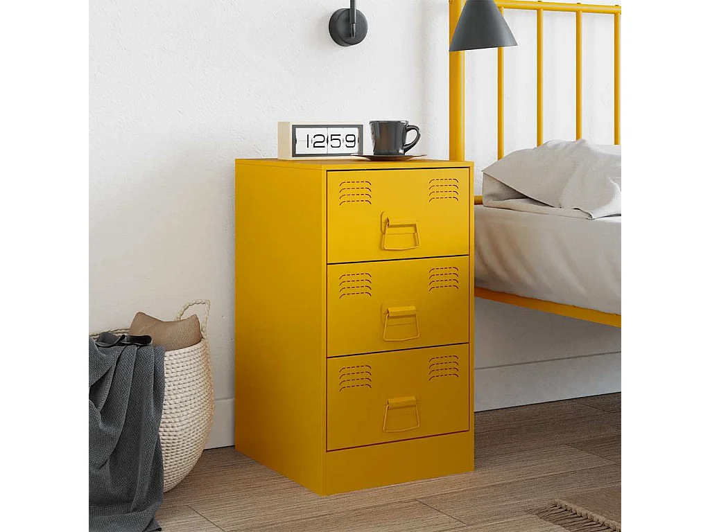 Table de chevet jaune moutarde 34,5x39x62 cm acier