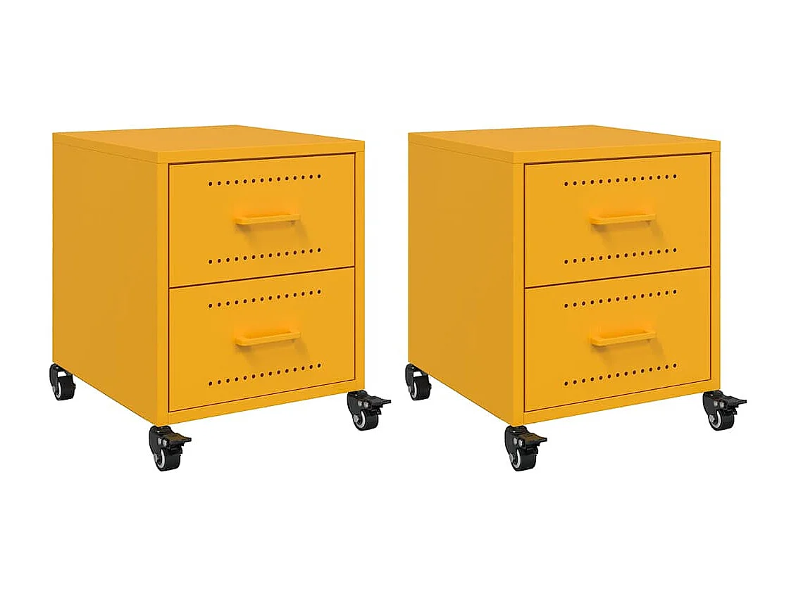 Tables de chevet 2 pièces jaune moutarde 36x39x43,5 cm acier