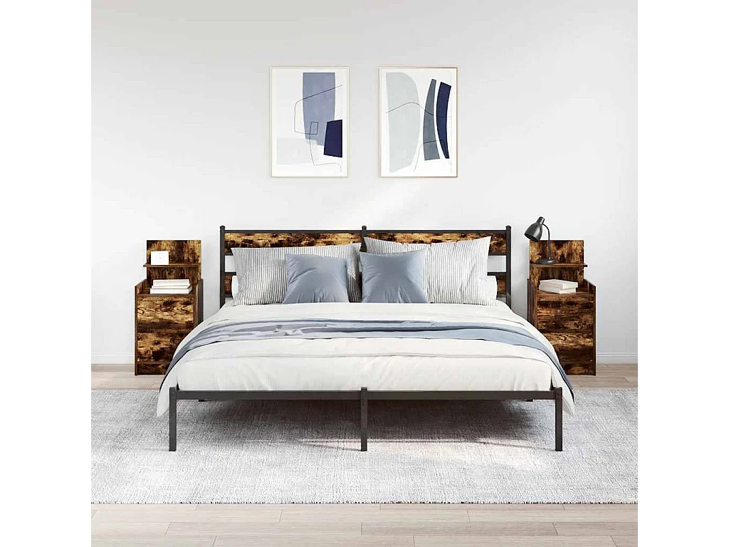 Tables de chevet avec 2 tiroirs 2 pièces chêne fumé 38x34x80 cm