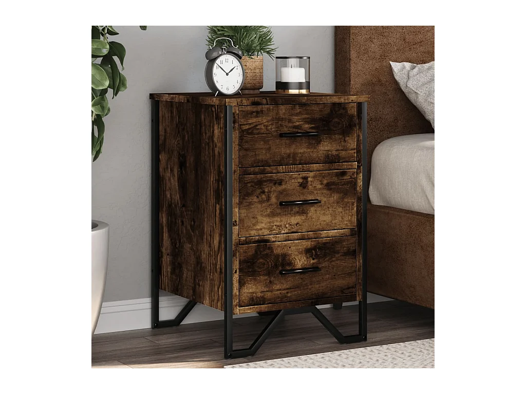 Table de chevet chêne fumé 40x41x60 cm bois d'ingénierie