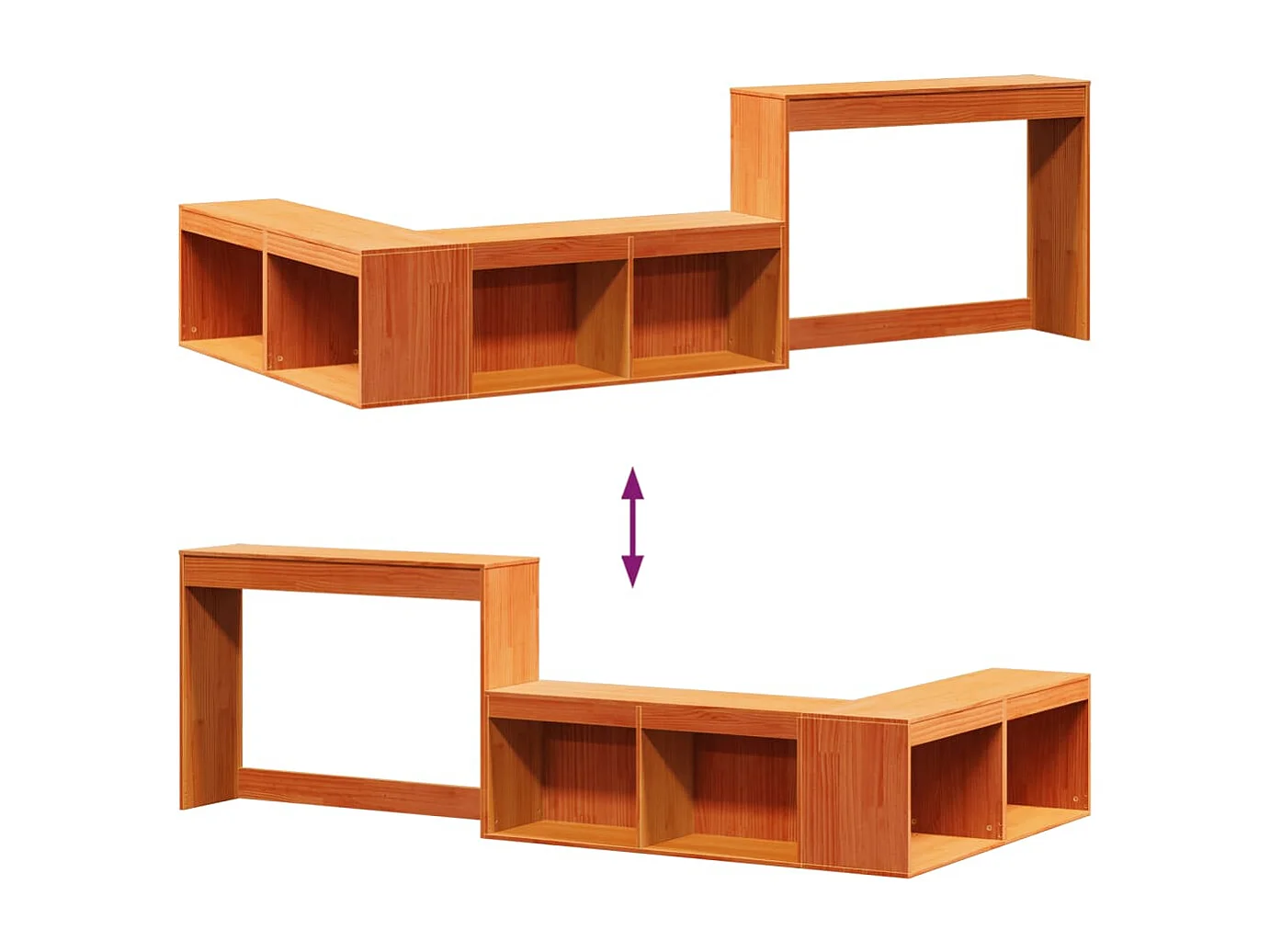 Table de chevet avec bureau cire marron bois de pin massif