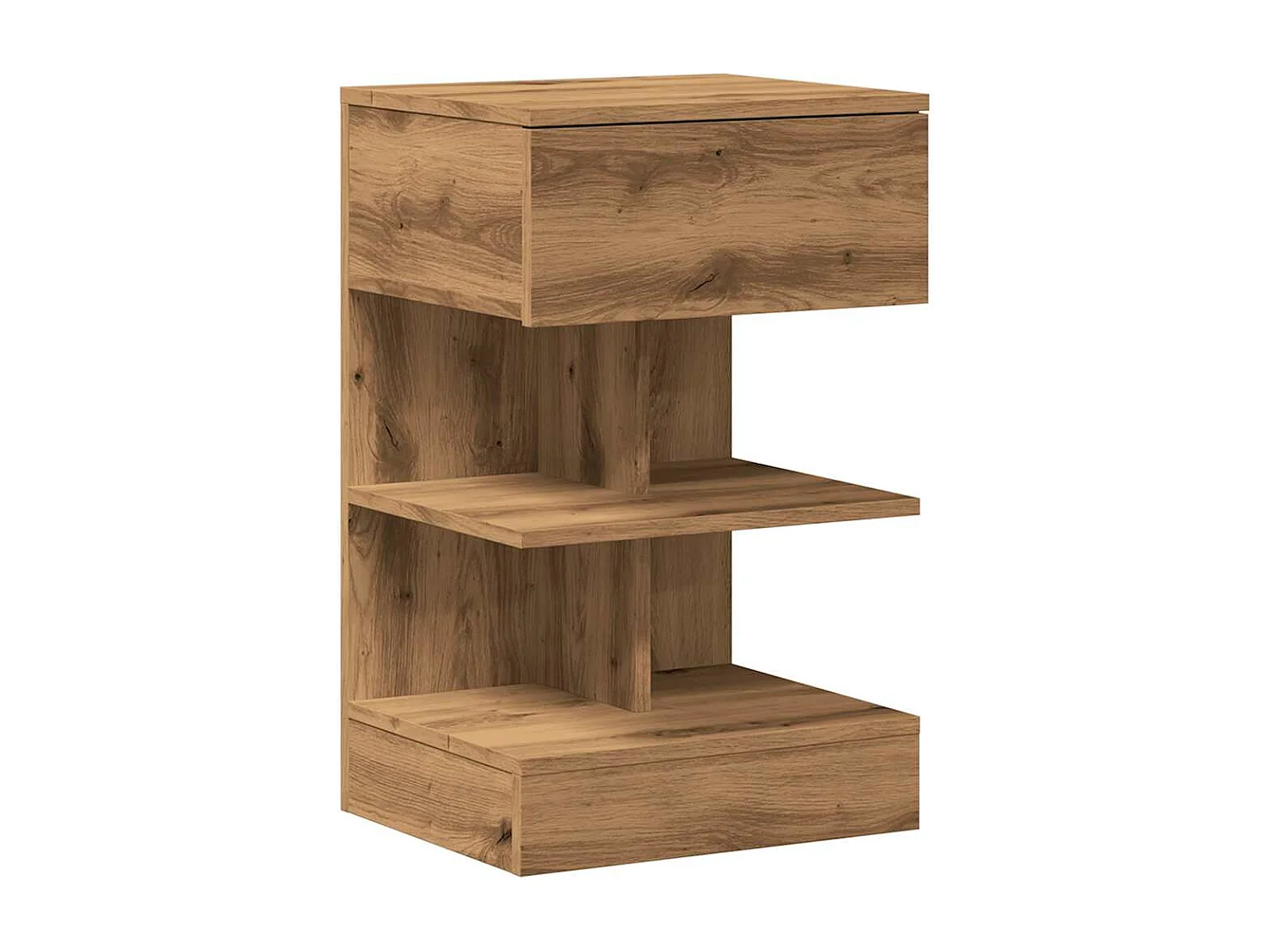 Table de chevet chêne artisanal 40x35x65 cm bois d'ingénierie