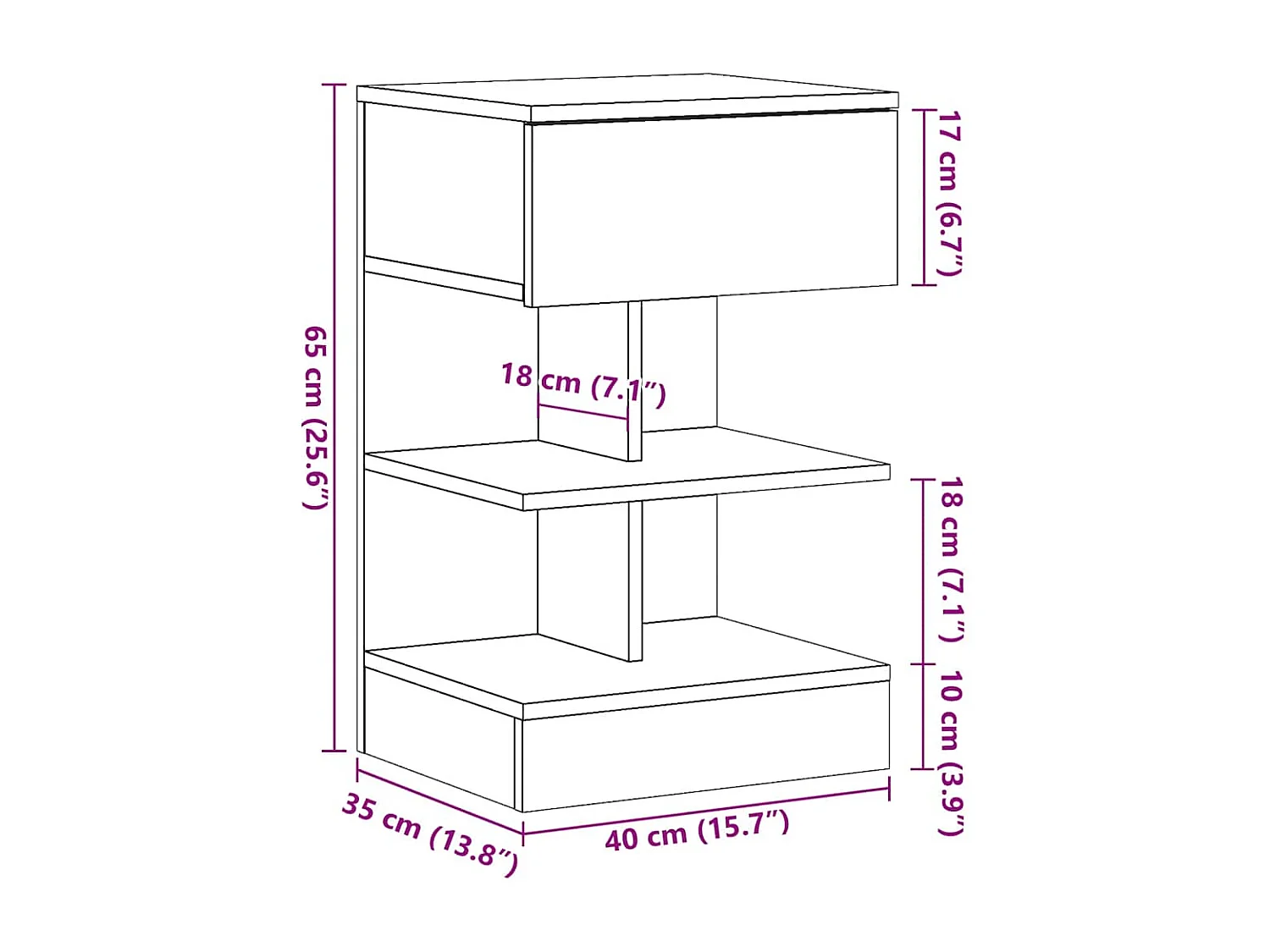 Table de chevet chêne artisanal 40x35x65 cm bois d'ingénierie