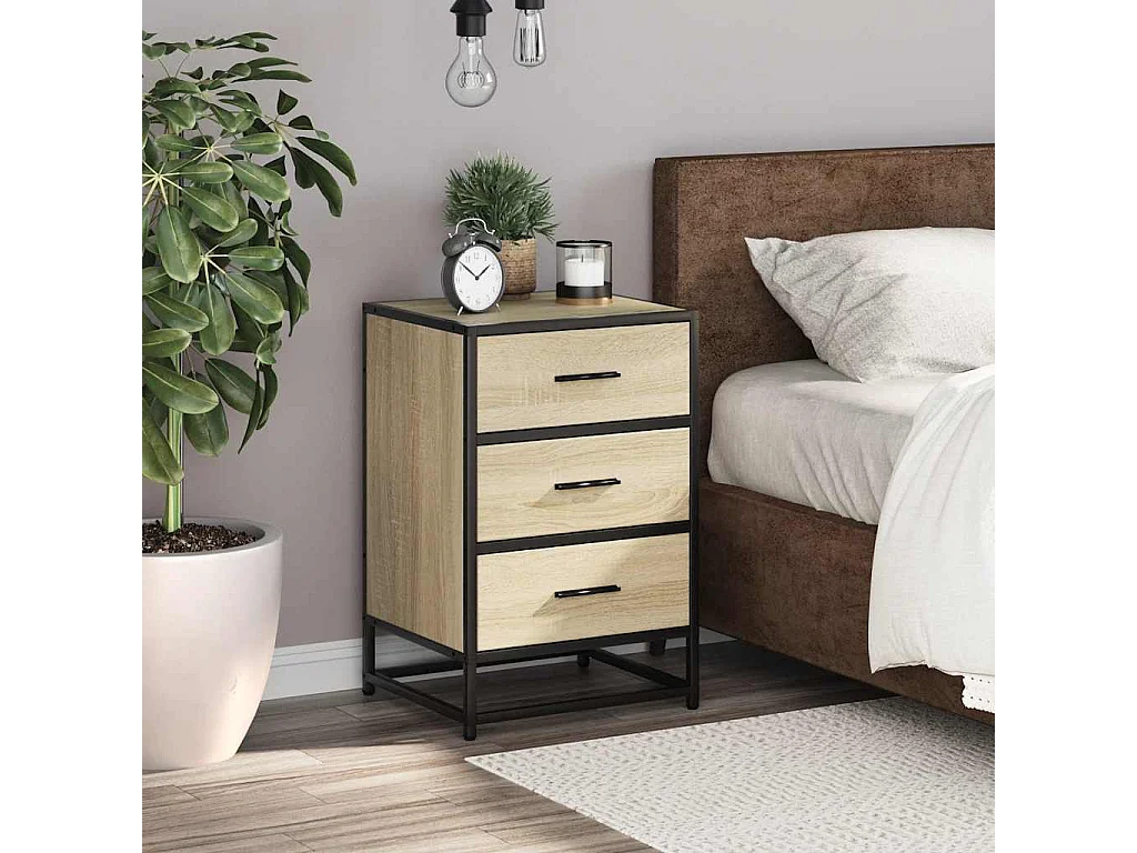 Nachtkastje 40x34,5x60 cm bewerkt hout en metaal sonoma eiken