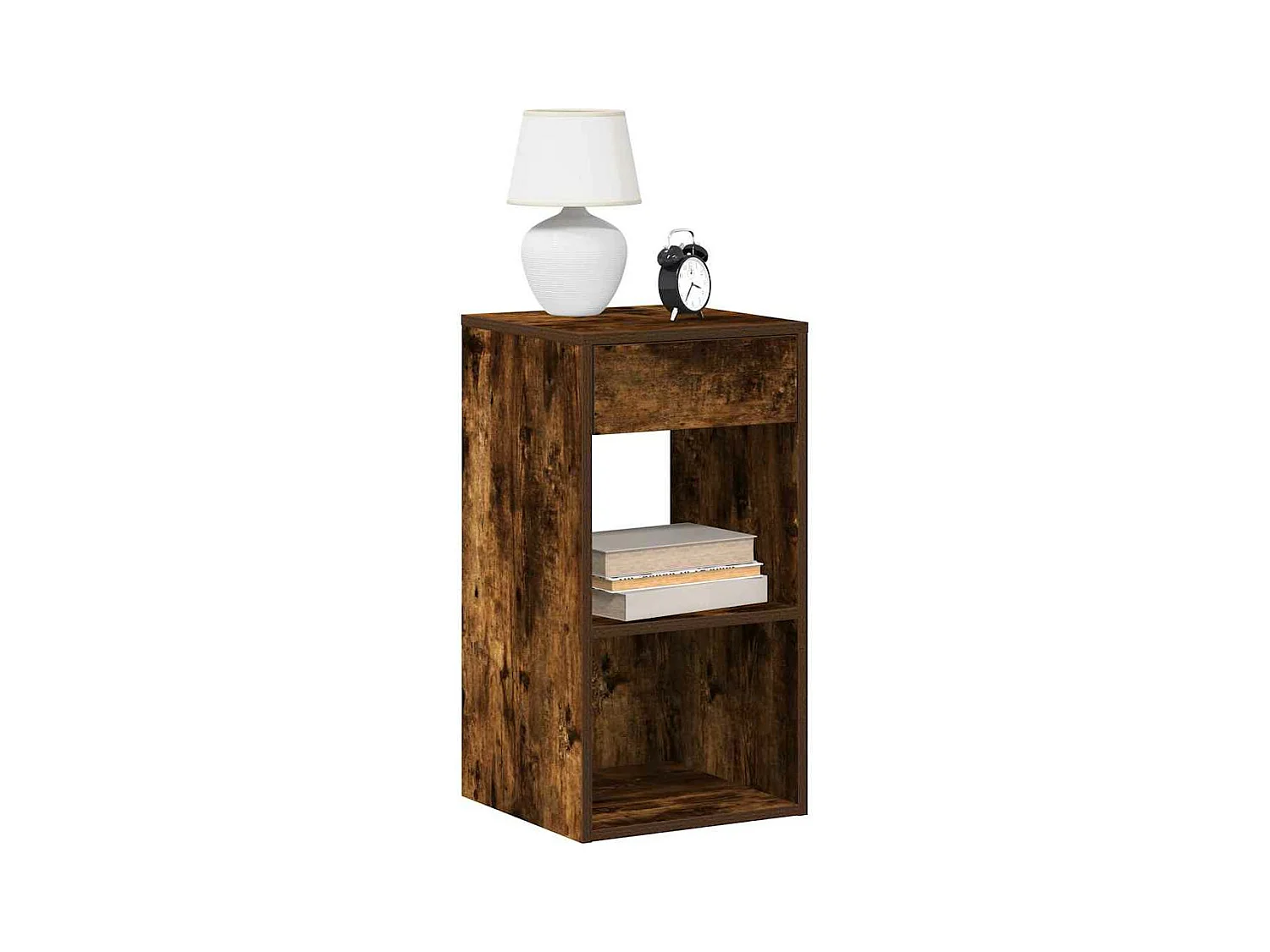Table de chevet avec tiroir chêne fumé 35x34x66,5 cm