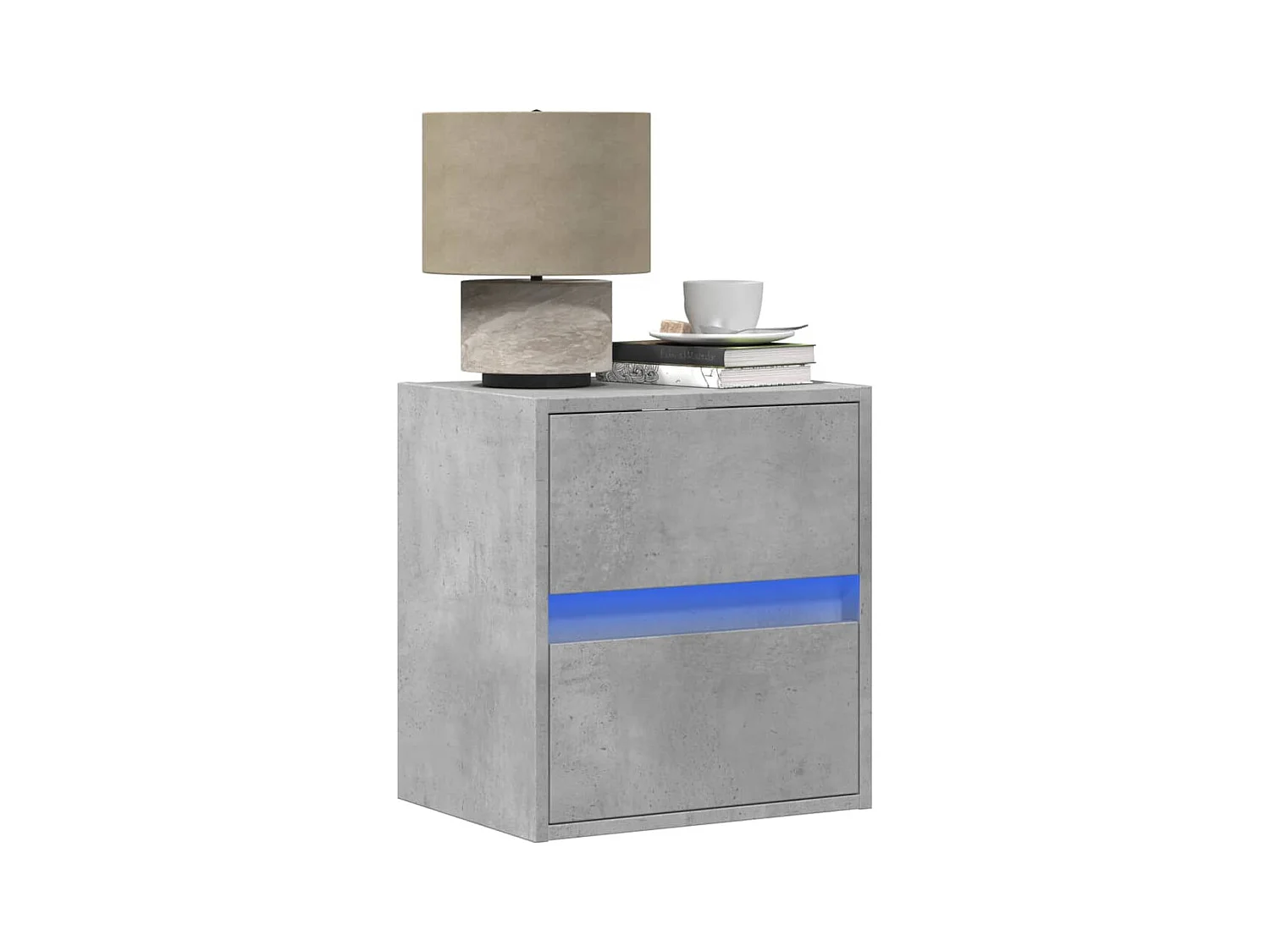 Tables de chevet murales avec lumières LED 2 pièces gris béton