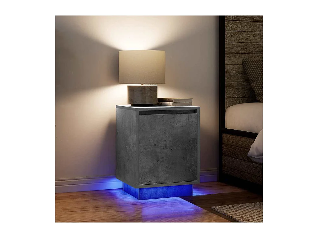 Tables de chevet avec lumières LED 2 pièces gris béton 38x34x50 cm