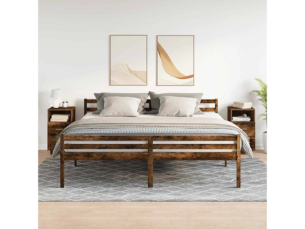 Tables de chevet 2 pièces avec 2 tiroirs chêne fumé 36x36x68 cm