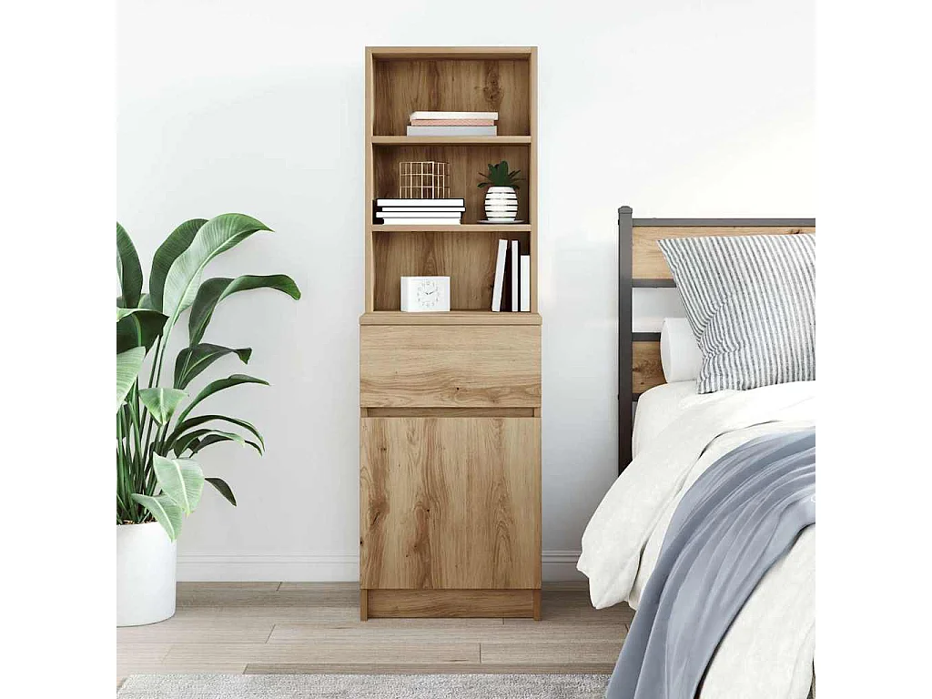 Table de chevet chêne artisanal 39x35x125 cm bois d'ingénierie