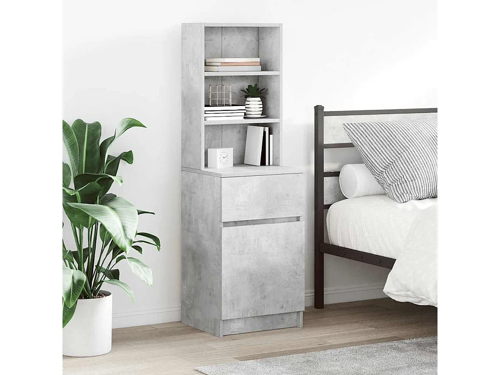 Mesilla de noche gris hormigón 39x35x125cm madera de ingeniería