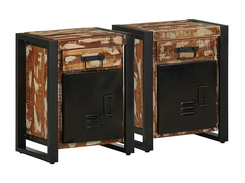 Tables de chevet 2 pièces multicolore bois massif de manguier brut