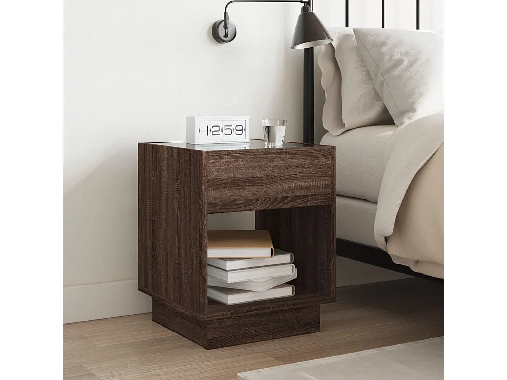 Table de chevet avec LED infini chêne marron 40x40x50 cm