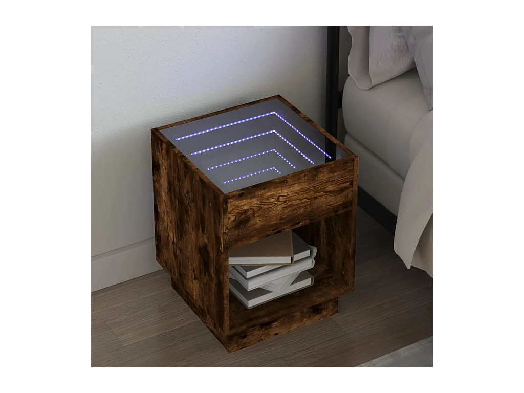 Mesita de noche con Infinity LED marrón roble 40x40x50 cm