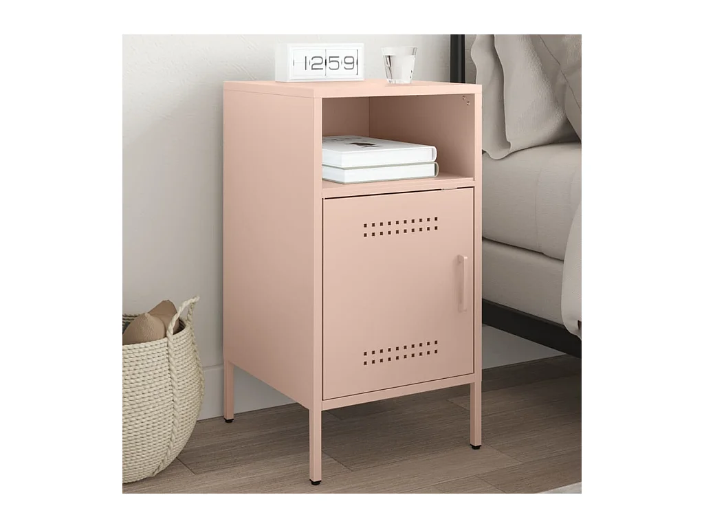 Table de chevet rose 36x39x68 cm acier laminé à froid