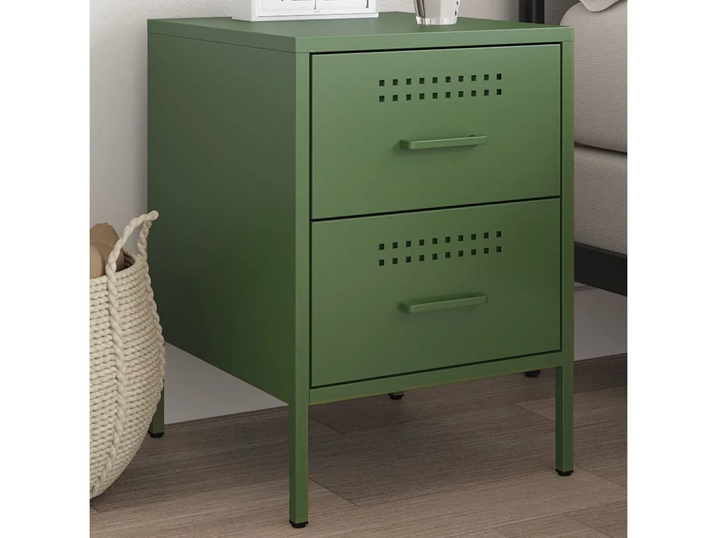 Table de chevet vert olive 36x39x50,5 cm acier