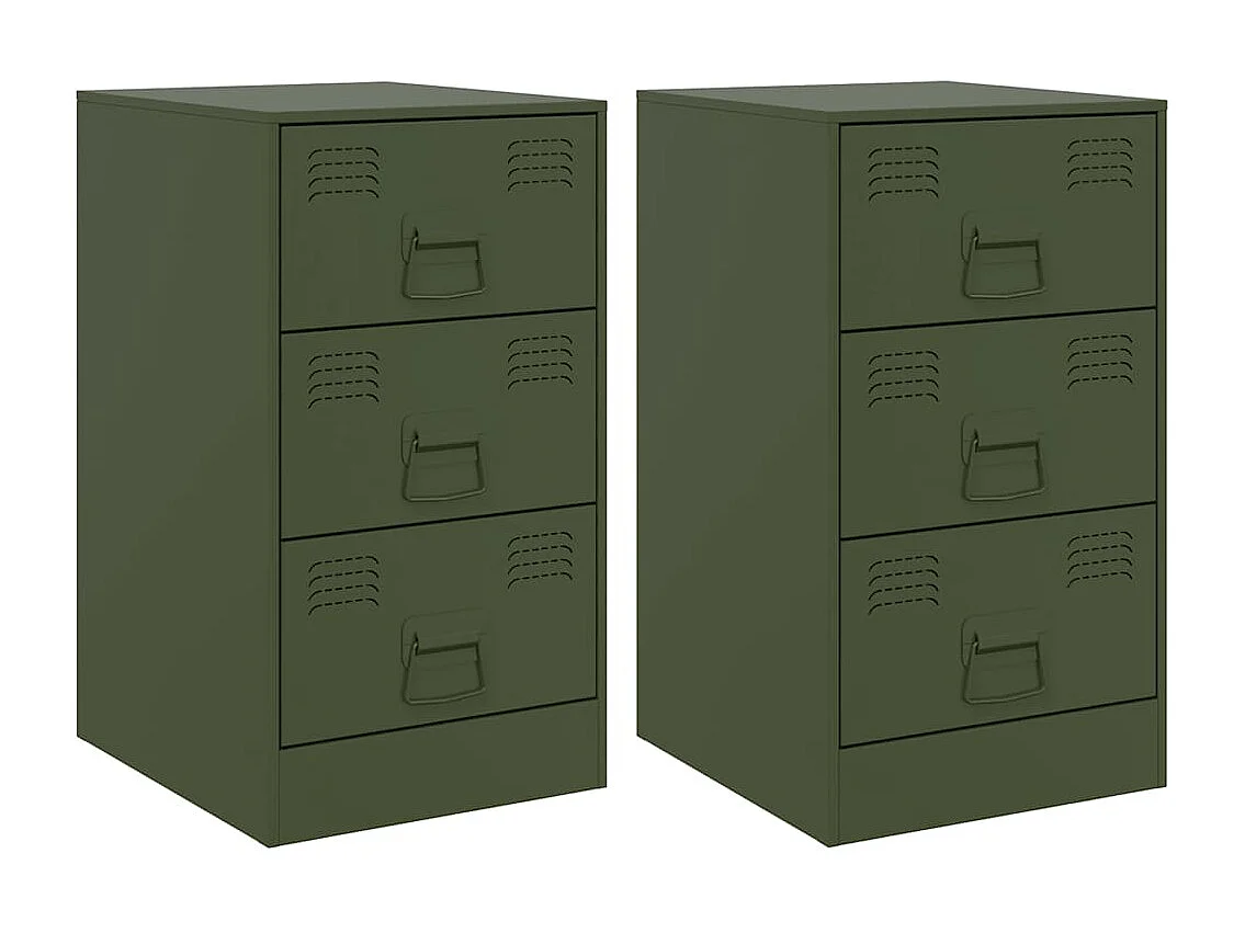 Tables de chevet 2 pièces noir vert olive 34,5x39x62 cm acier