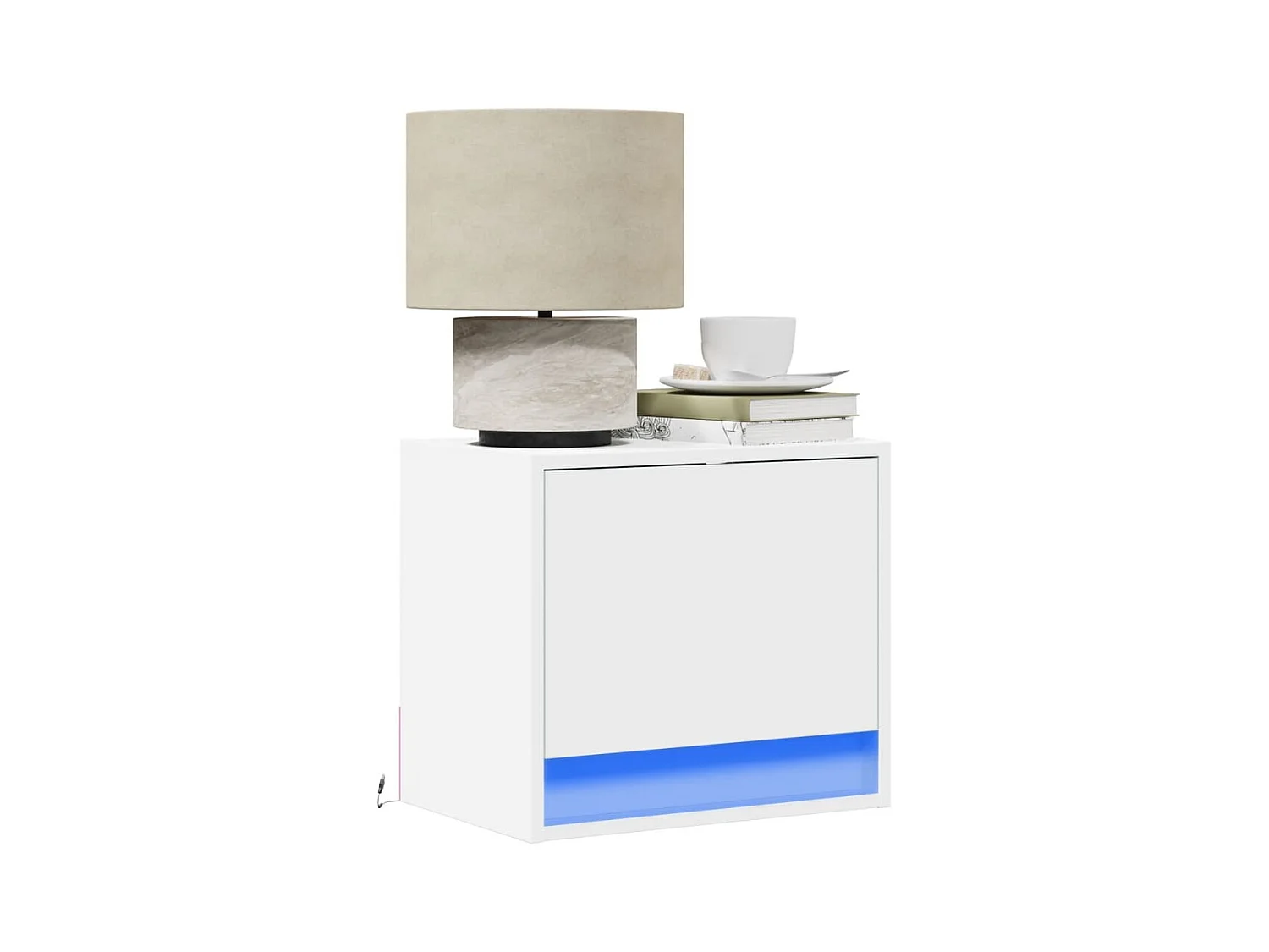 Tables de chevet murales avec lumières LED 2 pièces blanc