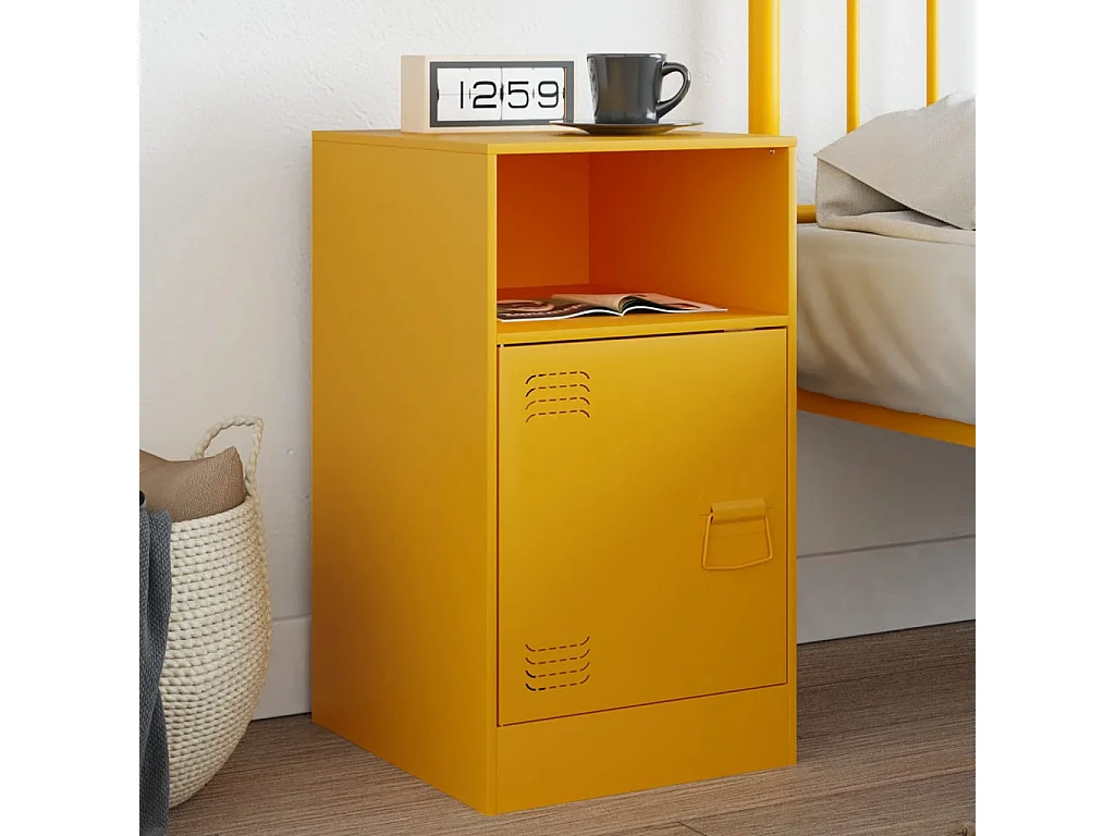 Table de chevet jaune moutarde 34,5x39x62 cm acier